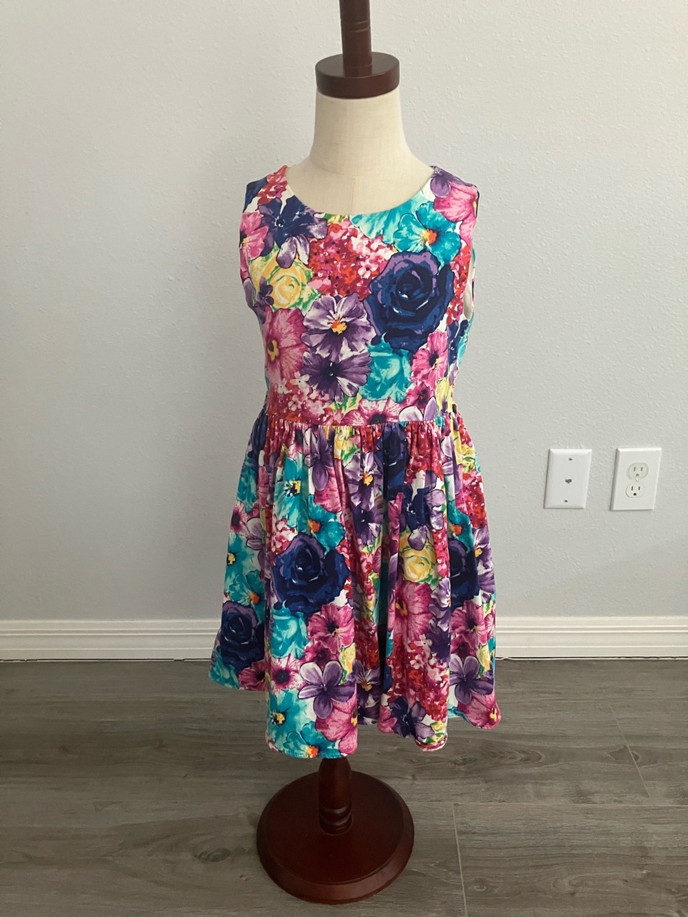 RARE EDITIONS Girls Colorful flowers Print Sleeveless Poplin Dress | 8
